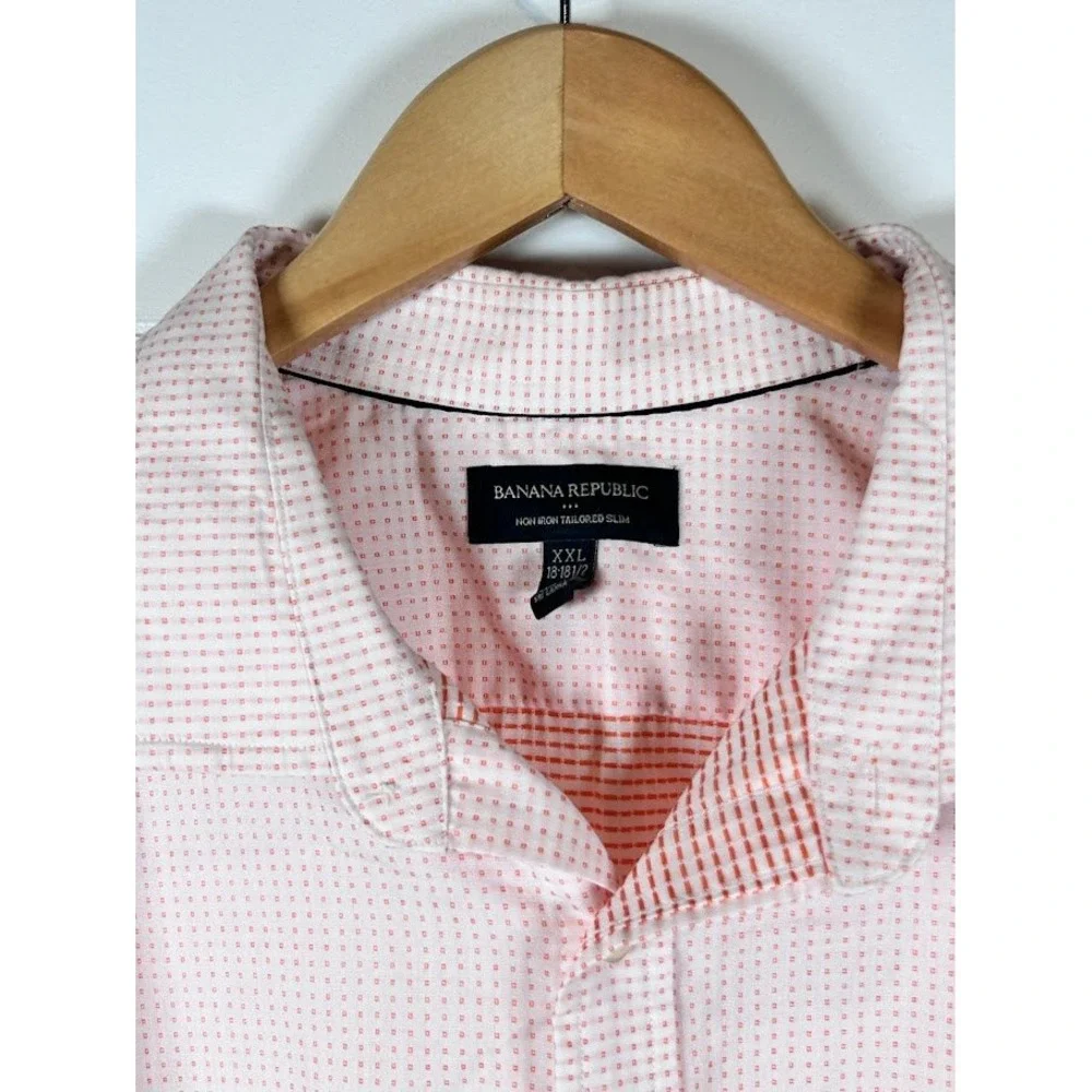 Banana Republic XXL Orange Micro Gingham Button Down Shirt Non Iron Tailored Fit
